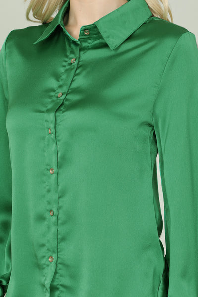 KELLY GREEN SHINY LONG SLEEVE BUTTON DETAIL TOP 2-2-2 (NOW $3.75 ONLY!)