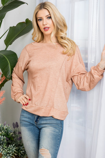 CINNAMON LONG SLEEVE BACK TWIST KNOT TOP 3-2-1