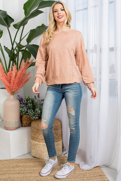 CINNAMON LONG SLEEVE BACK TWIST KNOT TOP 3-2-1