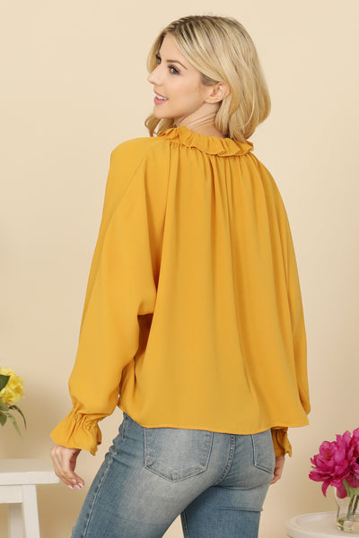 LONG SLEEVE RUFFLE TIE NECK TOP 2-2-2