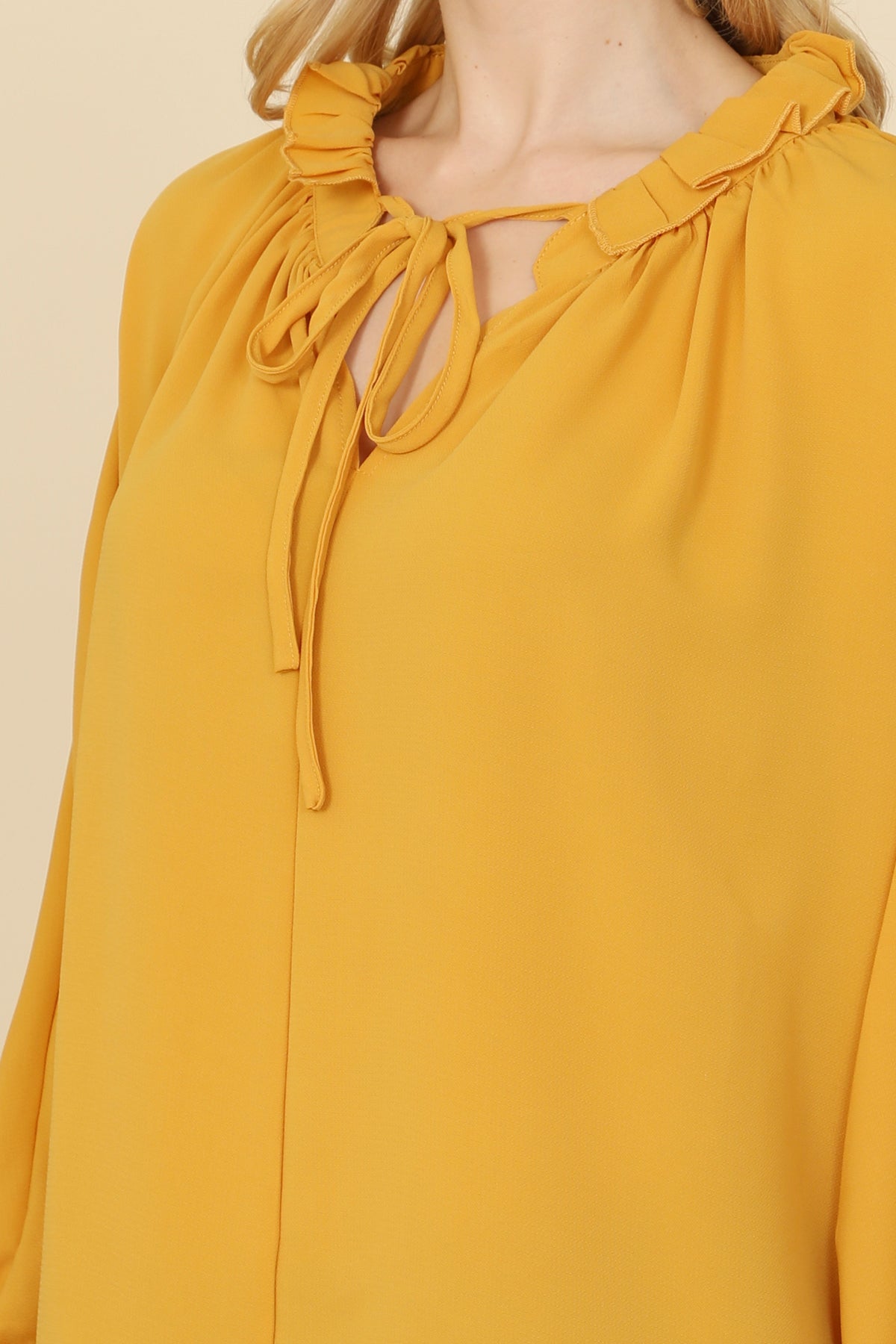 LONG SLEEVE RUFFLE TIE NECK TOP 2-2-2