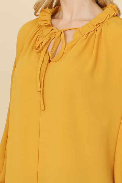 LONG SLEEVE RUFFLE TIE NECK TOP 2-2-2