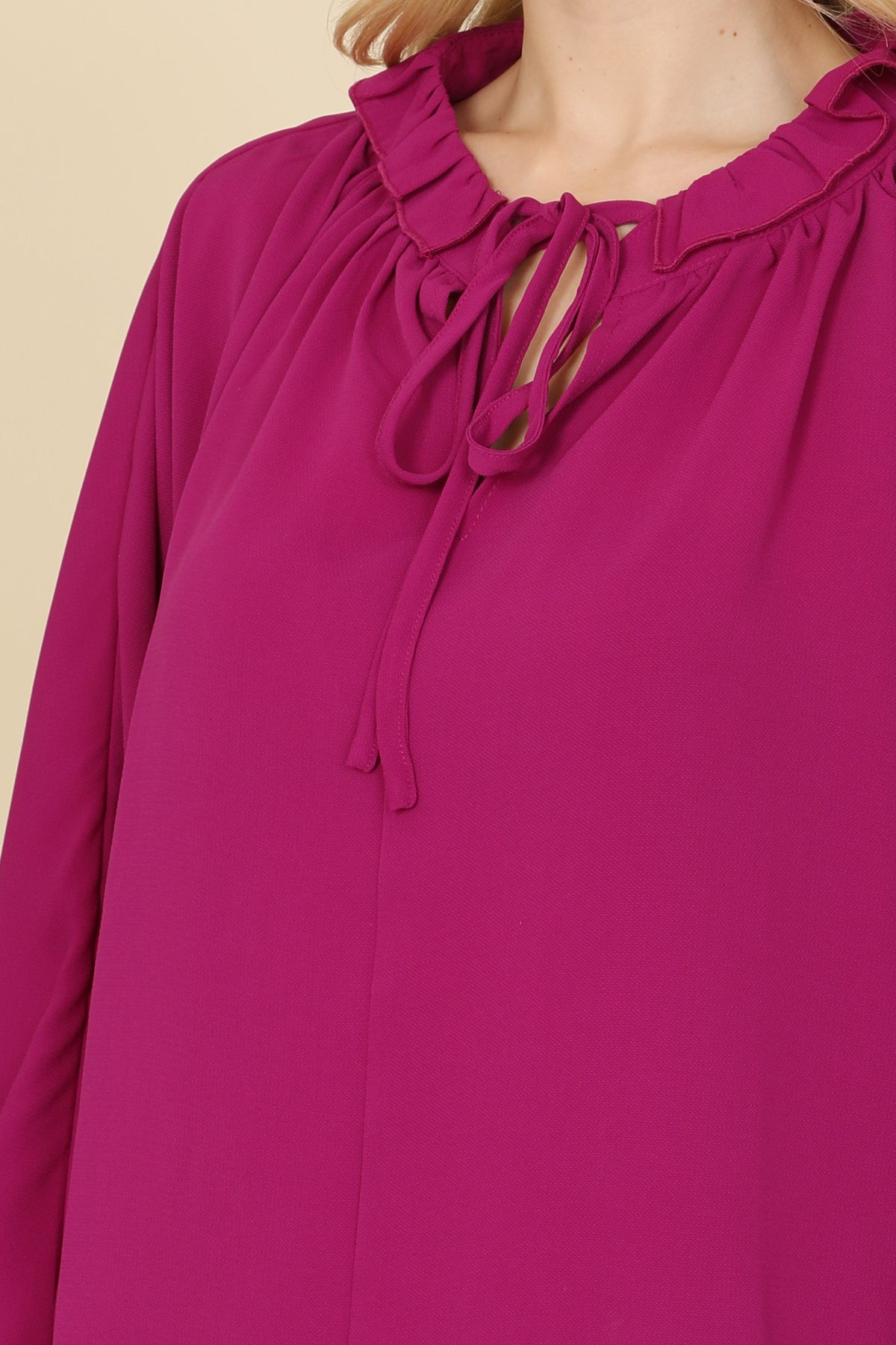 LONG SLEEVE RUFFLE TIE NECK TOP 2-2-2