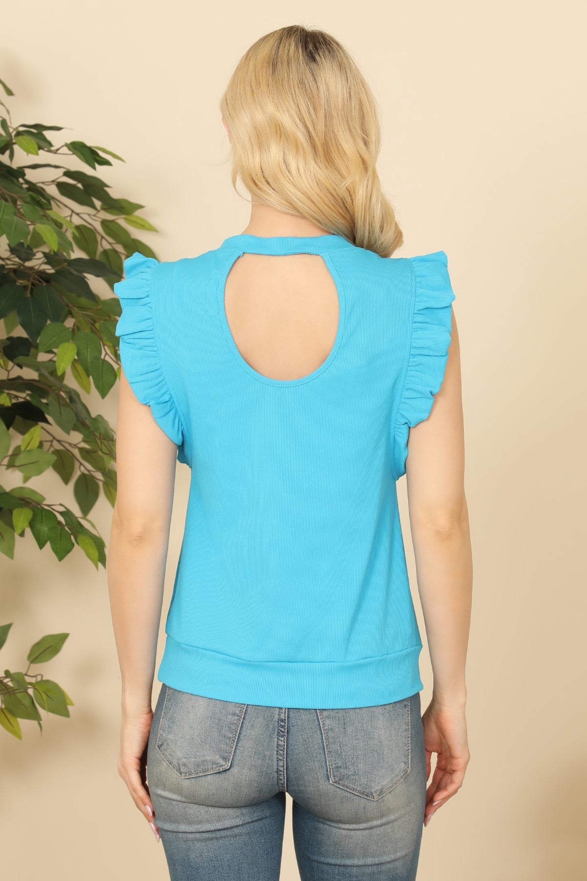 TURQUOISE RUFFLE CAP SLEEVE SOLID TOP 2-2-2