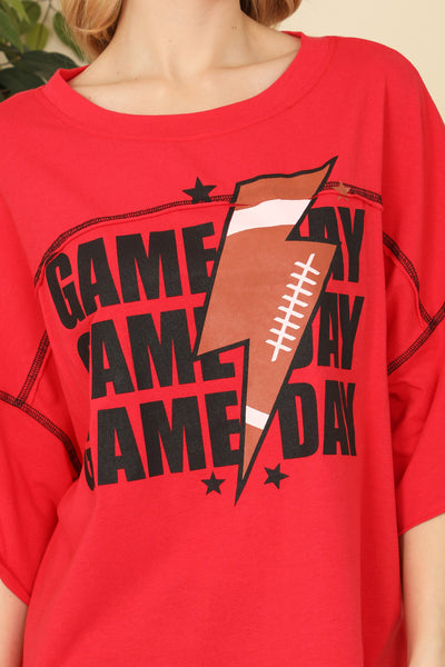 RED OVERSIZED "GAME DAY" PRINT TOP 2-2-2