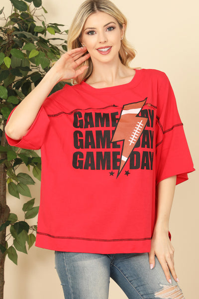 RED OVERSIZED "GAME DAY" PRINT TOP 2-2-2