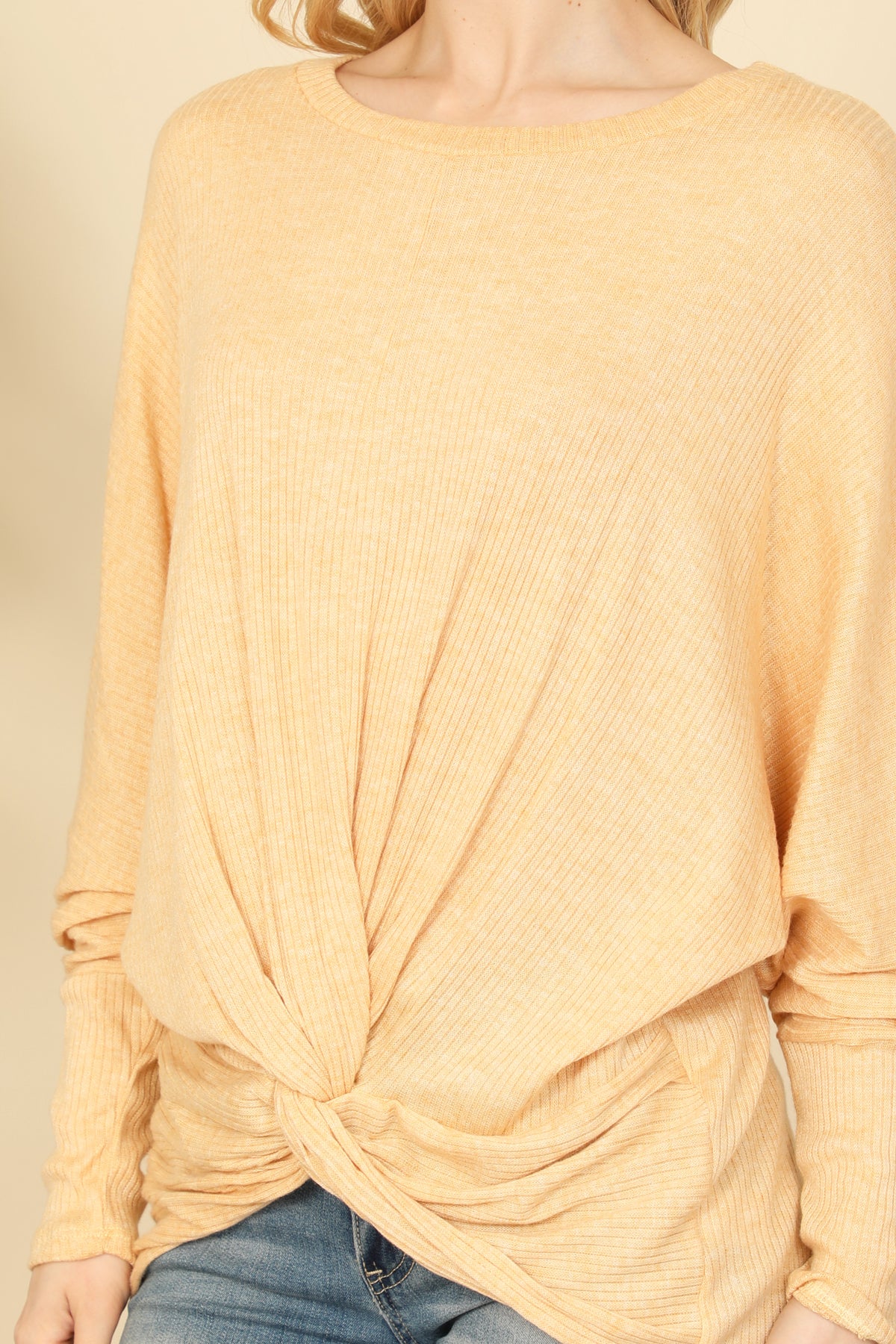 YELLOW FRONT KNOT LONG SLEEVE TOP 2-2-2