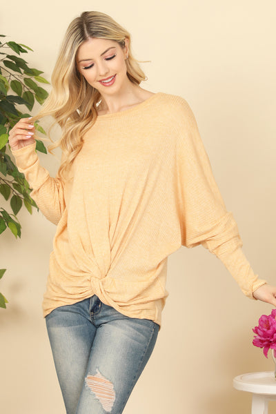 YELLOW FRONT KNOT LONG SLEEVE TOP 2-2-2