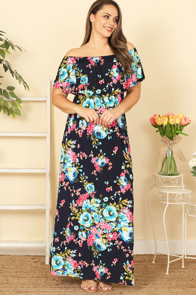 NAVY OFF SHOULDER FLORAL MAXI DRESS 2-2-2