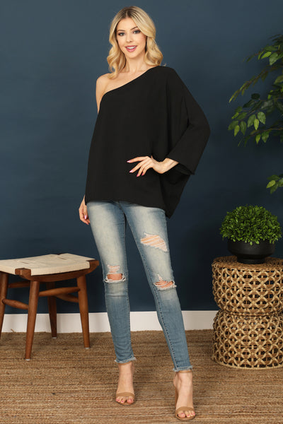 ONE SHOULDER DOLMAN DETAIL SOLID TOP 2-2-2-2