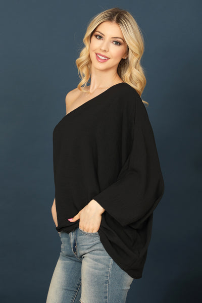 ONE SHOULDER DOLMAN DETAIL SOLID TOP 2-2-2-2