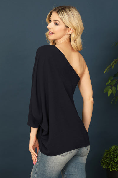 ONE SHOULDER DOLMAN DETAIL SOLID TOP 2-2-2-2