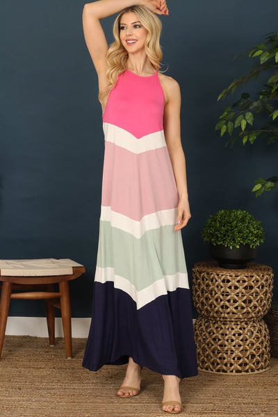 FUCHSIA MULTI CHEVRON SPAGHETTI STRAP MAXI DRESS 2-2-2-2