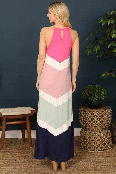 FUCHSIA MULTI CHEVRON SPAGHETTI STRAP MAXI DRESS 2-2-2-2