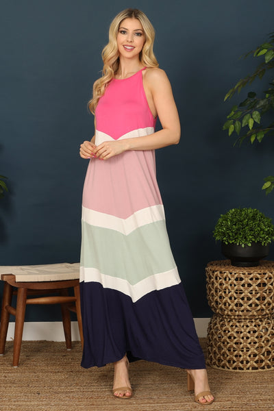 FUCHSIA MULTI CHEVRON SPAGHETTI STRAP MAXI DRESS 2-2-2-2