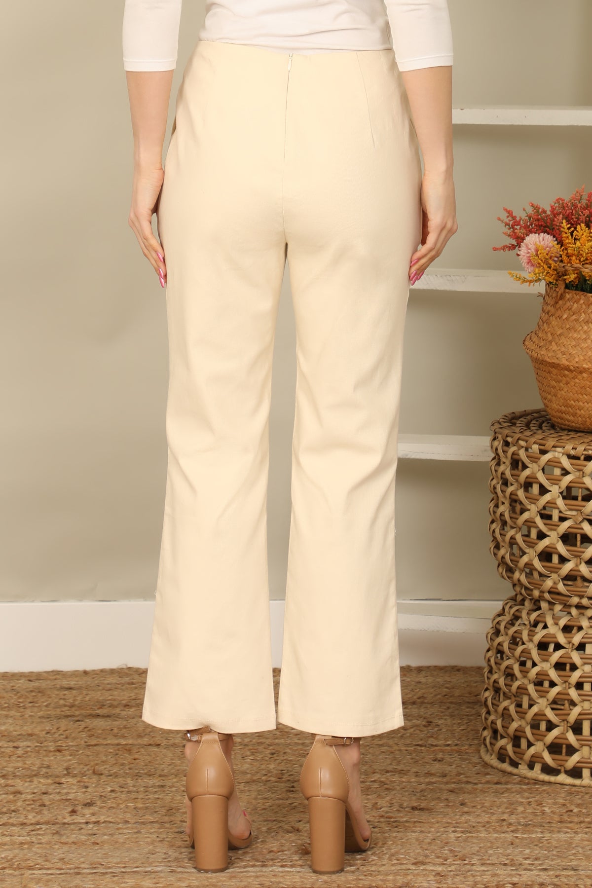 CREAM WIDE LEG CASUAL PANTS 1-2-2-1