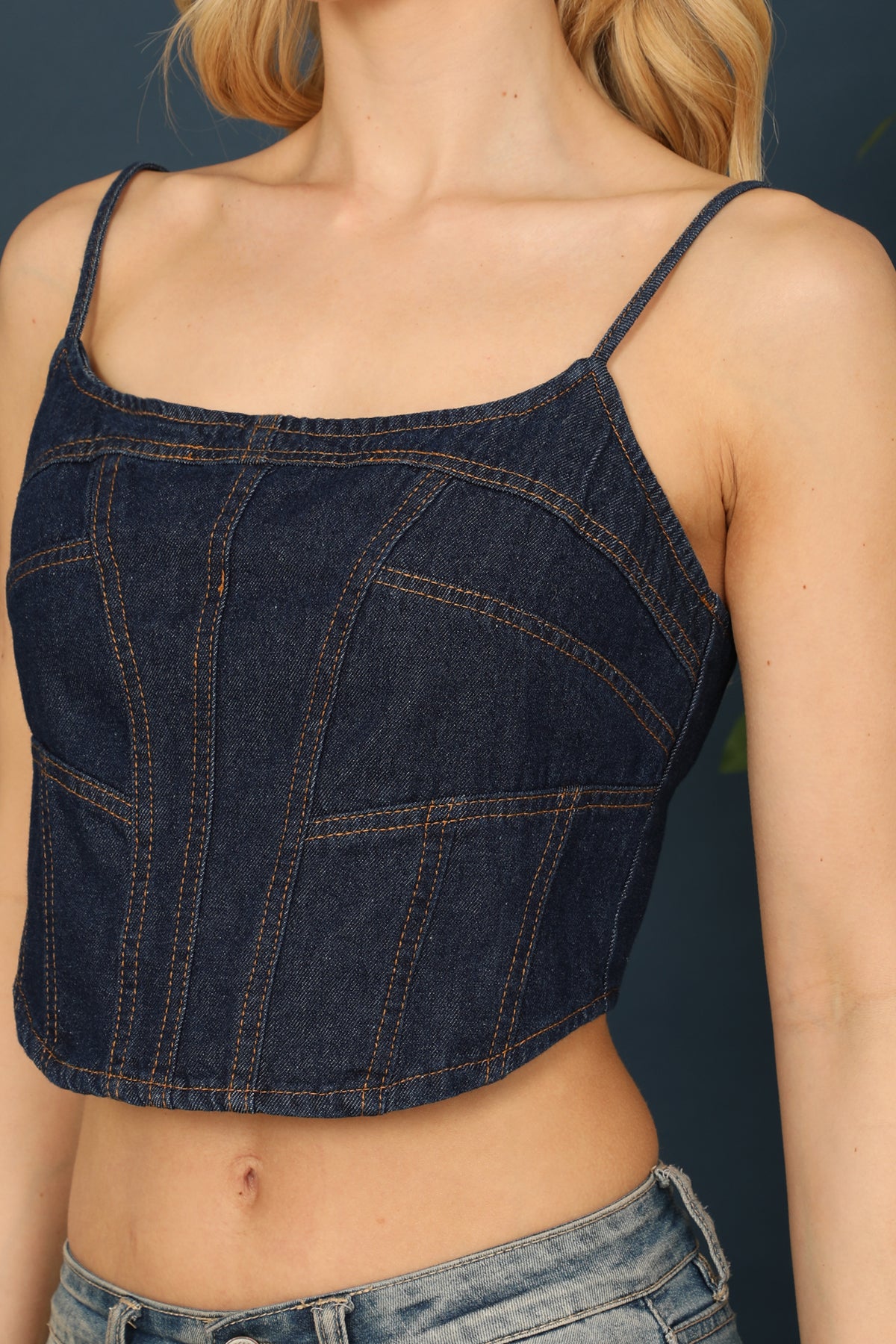 INDIGO DENIM SPAGHETTI STRAP CROP TOP 1-2-2-1