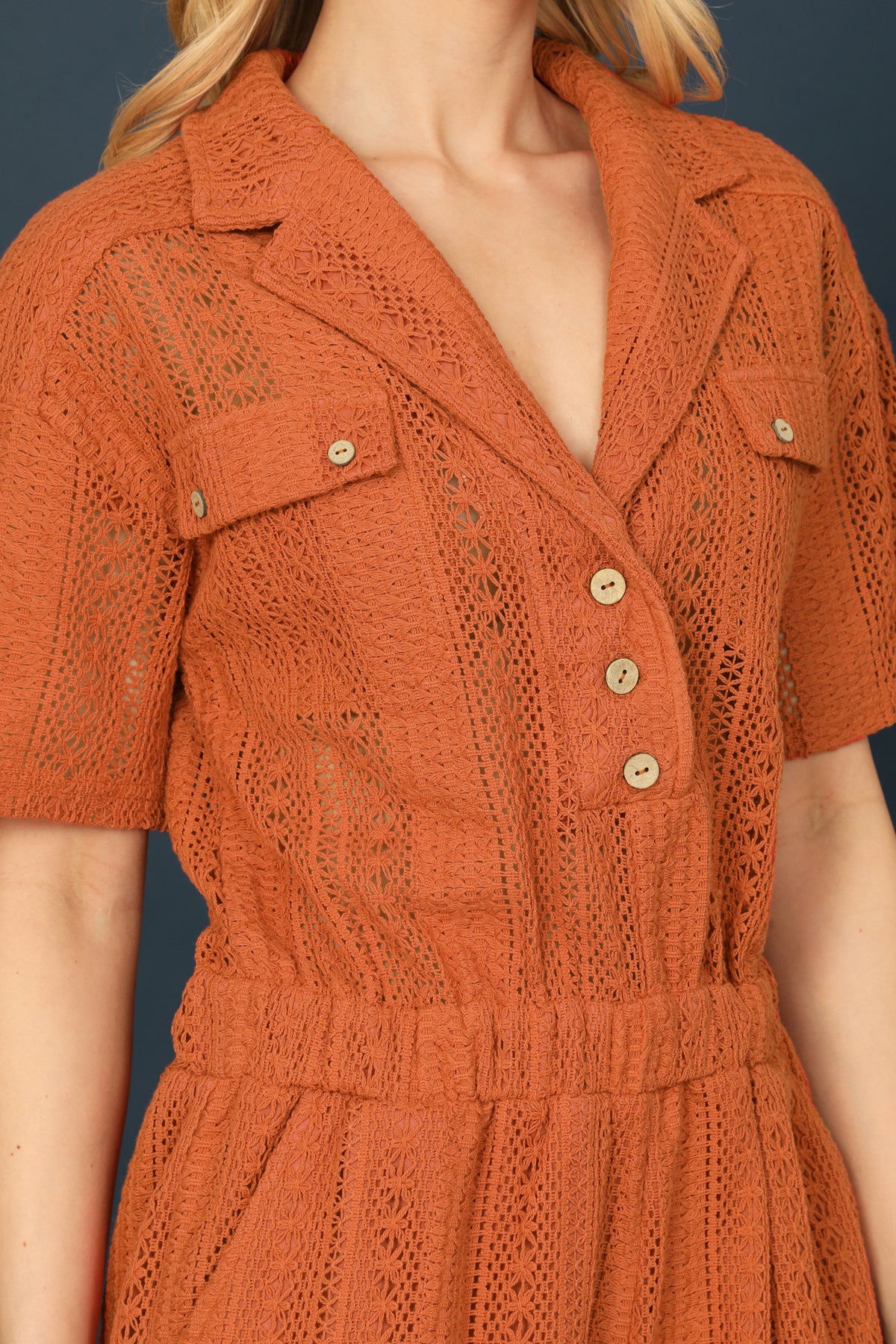 SHORT SLEEVE BUTTON DETAIL KNIT ROMPER 2-2-2