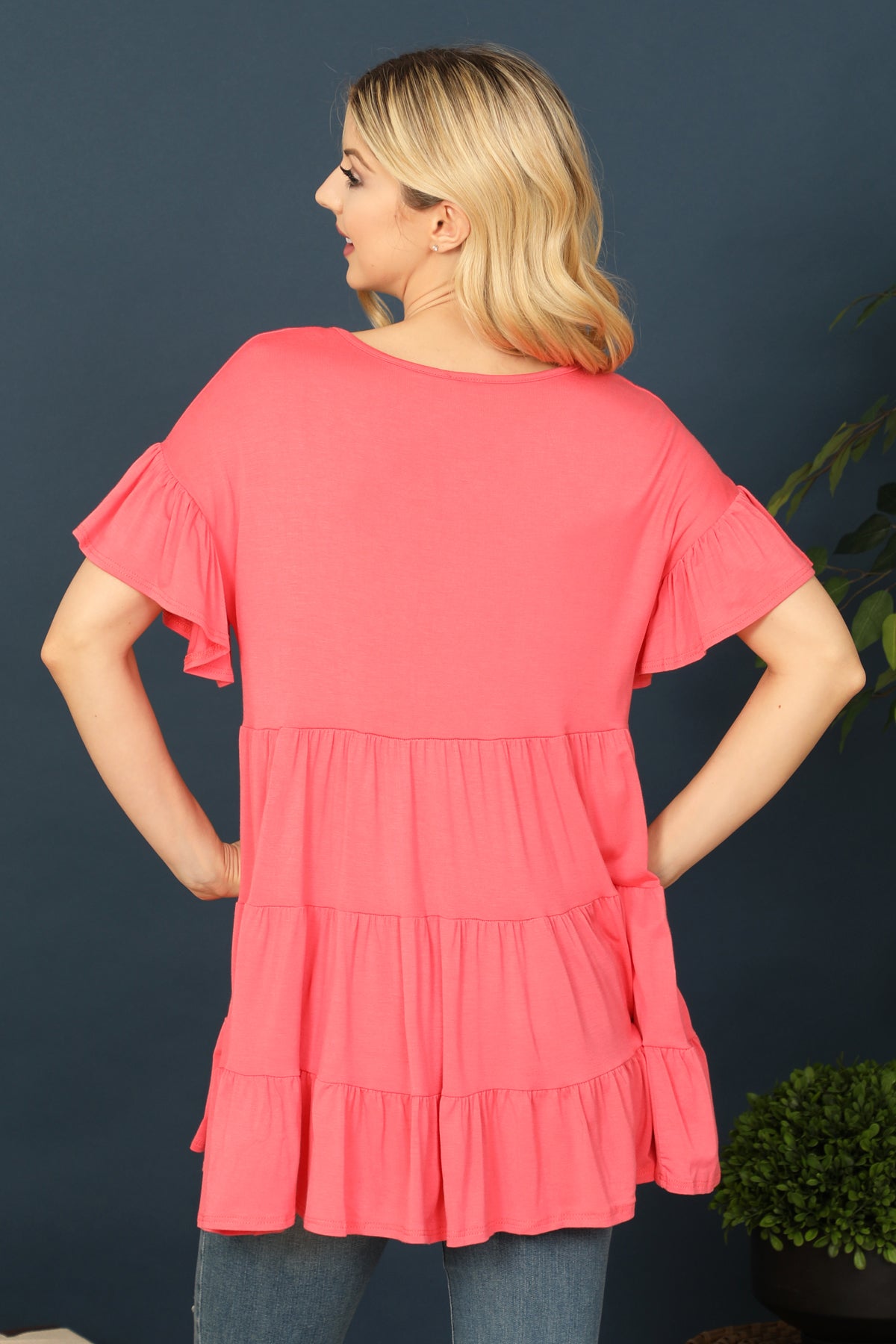 SHORT RUFFLE SLEEVE TIERED TUNIC TOP 2-2-2-2 (NOW $4.75 ONLY!)