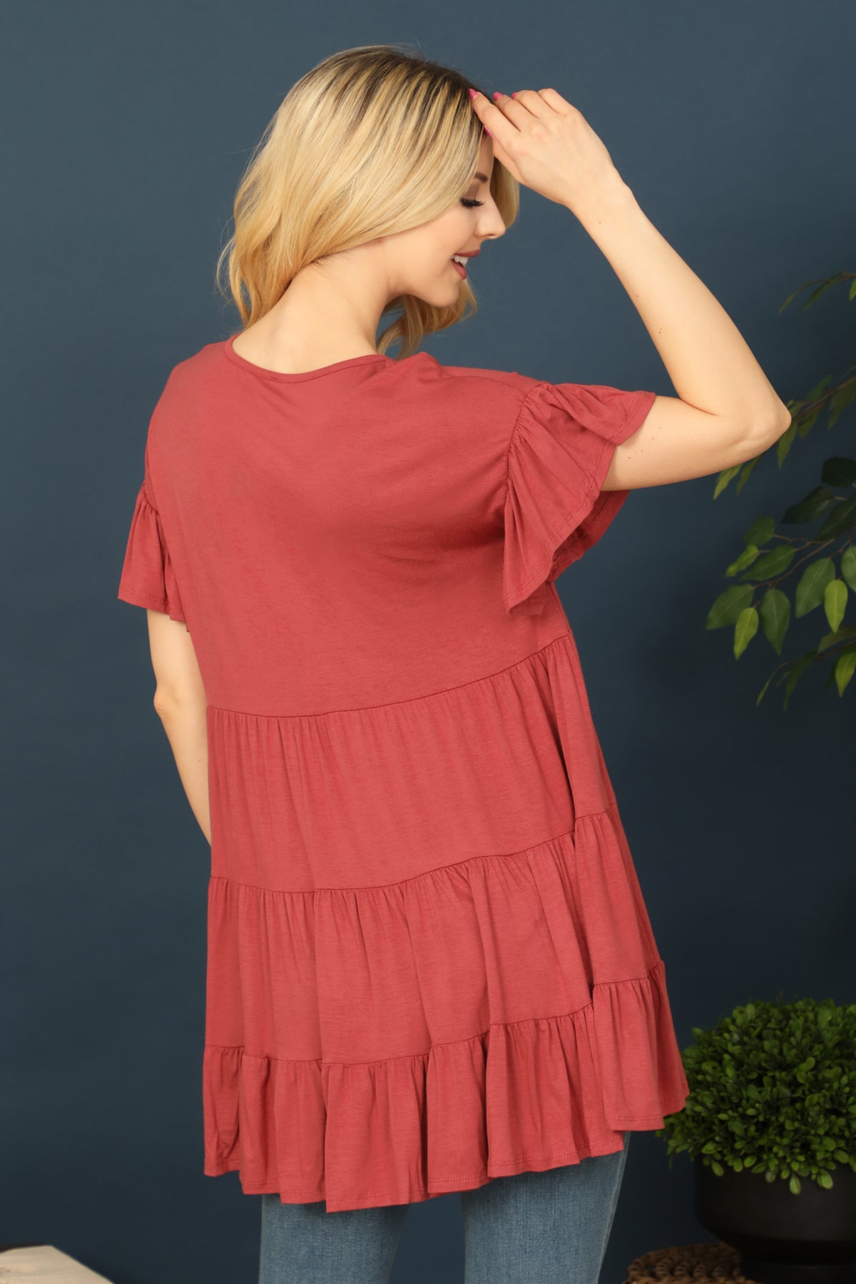 SHORT RUFFLE SLEEVE TIERED TUNIC TOP 2-2-2-2 (NOW $4.75 ONLY!)