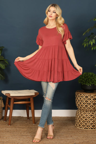 SHORT RUFFLE SLEEVE TIERED TUNIC TOP 2-2-2-2 (NOW $4.75 ONLY!)