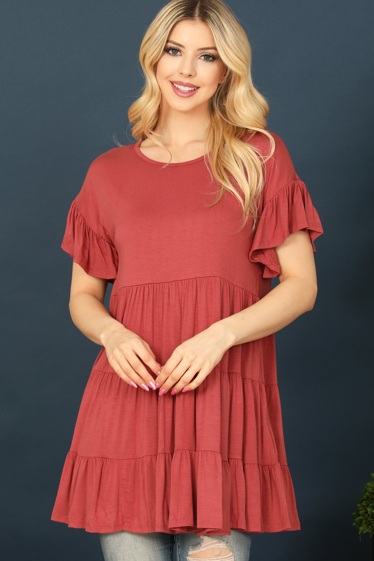 SHORT RUFFLE SLEEVE TIERED TUNIC TOP 2-2-2-2 (NOW $4.75 ONLY!)