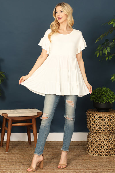 SHORT RUFFLE SLEEVE TIERED TUNIC TOP 2-2-2-2 (NOW $4.75 ONLY!)