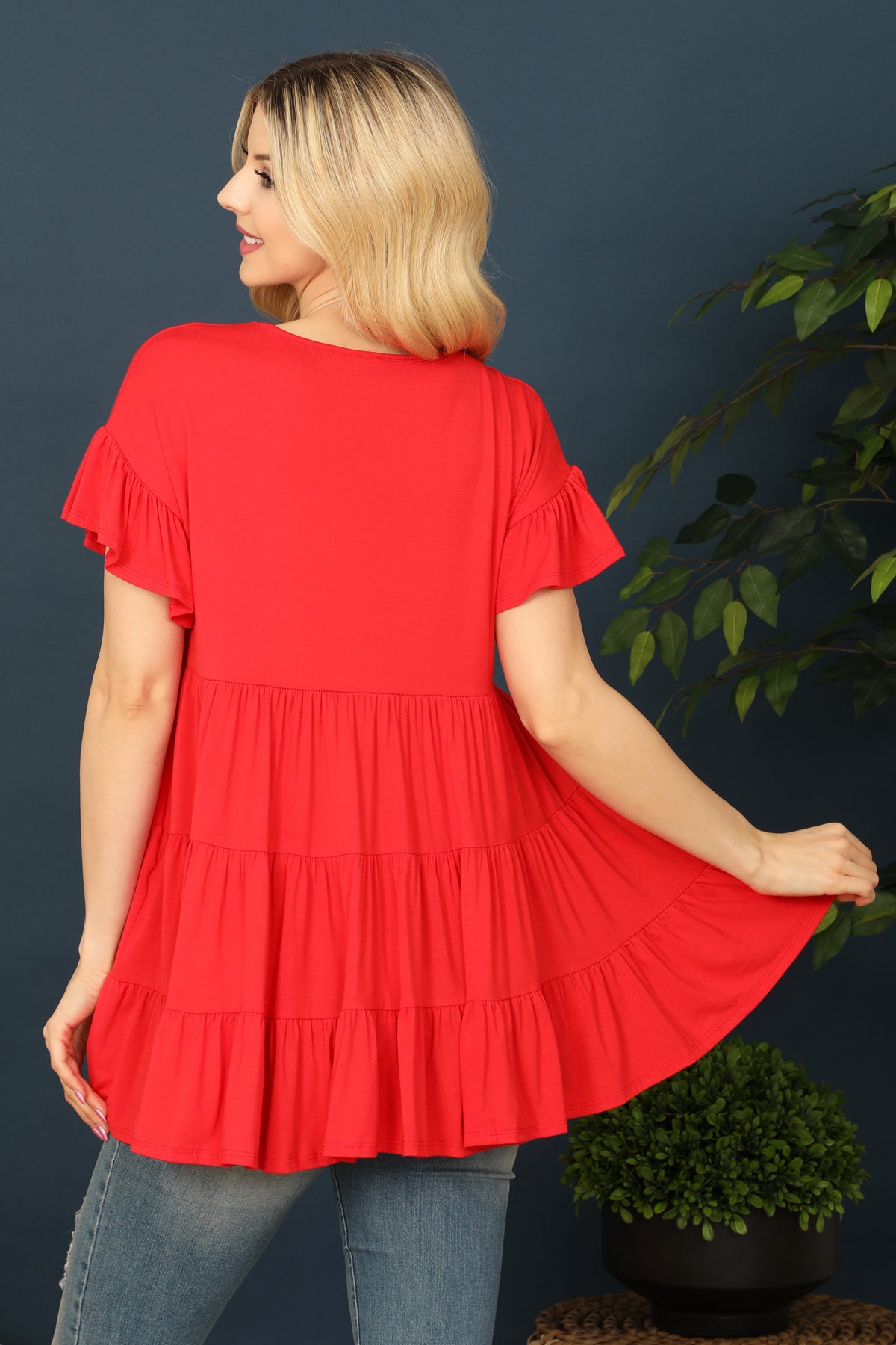 SHORT RUFFLE SLEEVE TIERED TUNIC TOP 2-2-2-2 (NOW $4.75 ONLY!)