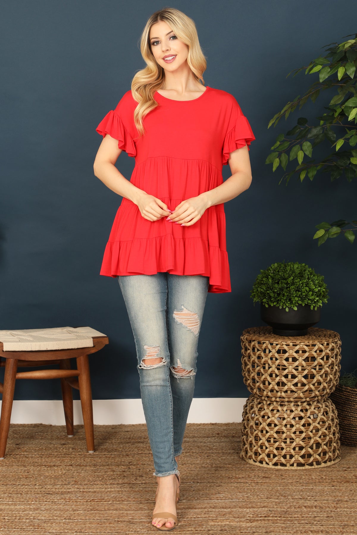 SHORT RUFFLE SLEEVE TIERED TUNIC TOP 2-2-2-2 (NOW $4.75 ONLY!)