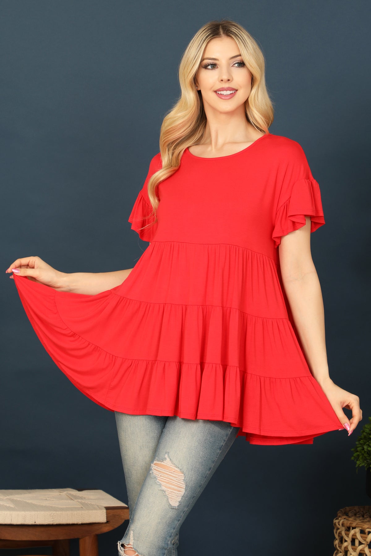 SHORT RUFFLE SLEEVE TIERED TUNIC TOP 2-2-2-2 (NOW $4.75 ONLY!)