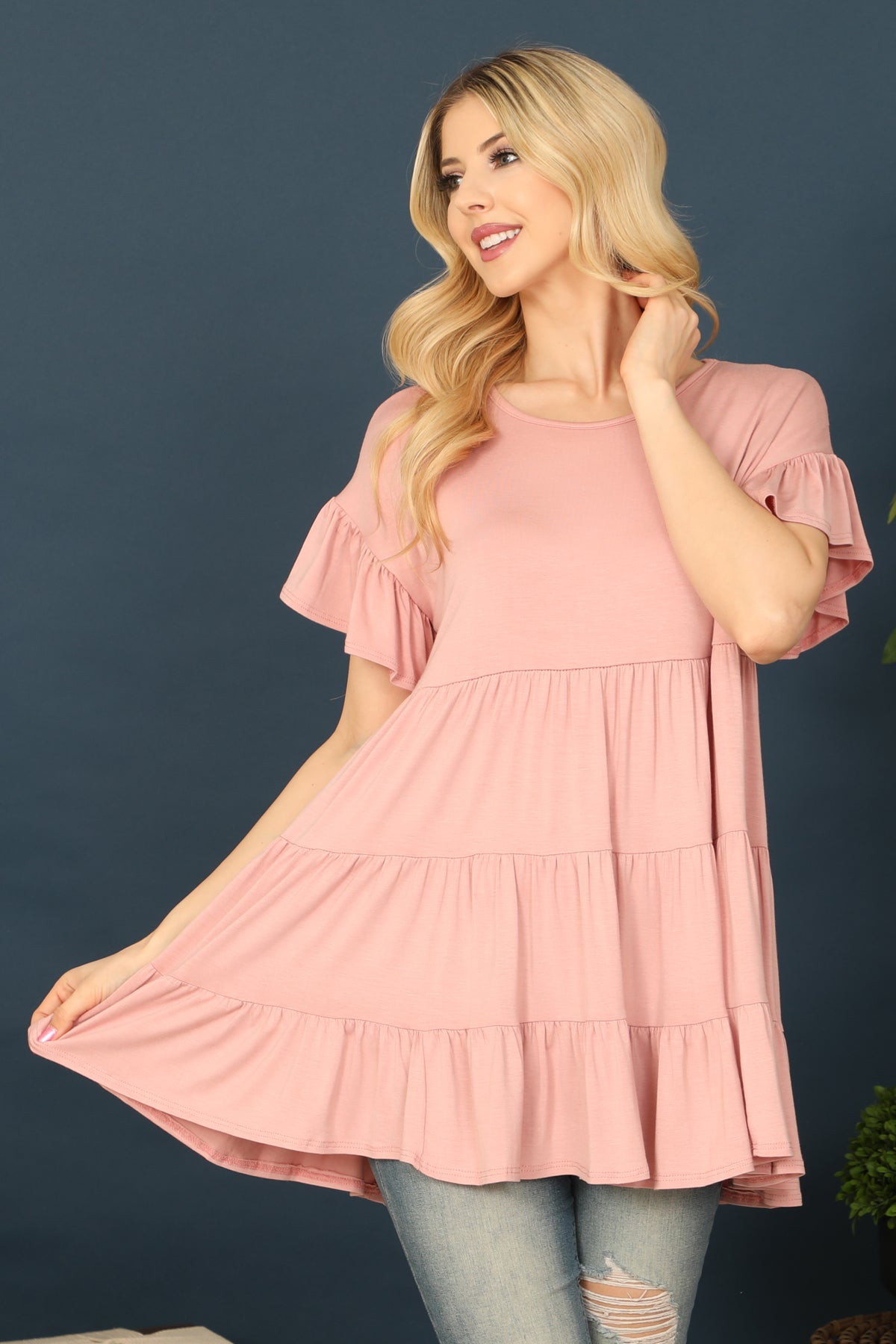 SHORT RUFFLE SLEEVE TIERED TUNIC TOP 2-2-2-2 (NOW $4.75 ONLY!)