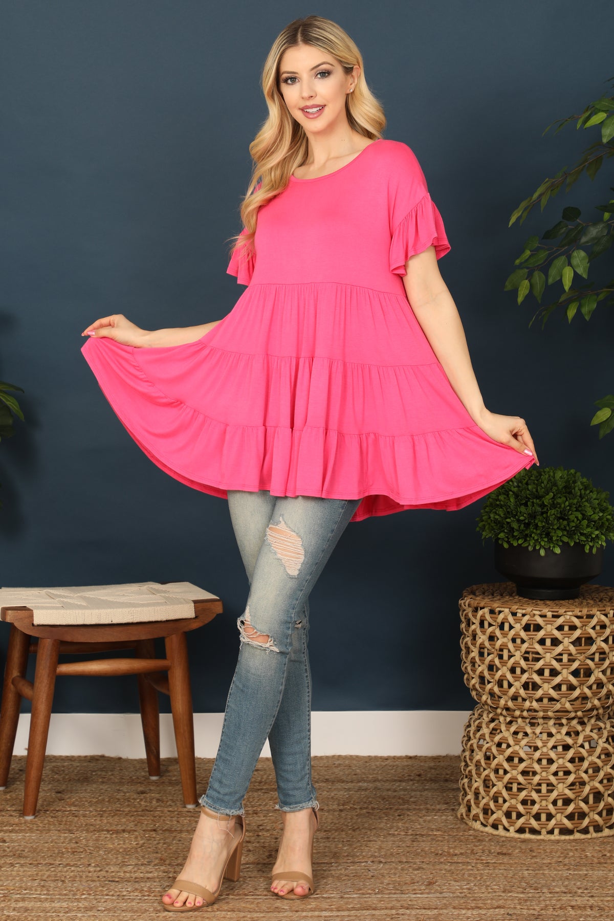 SHORT RUFFLE SLEEVE TIERED TUNIC TOP 2-2-2-2 (NOW $4.75 ONLY!)