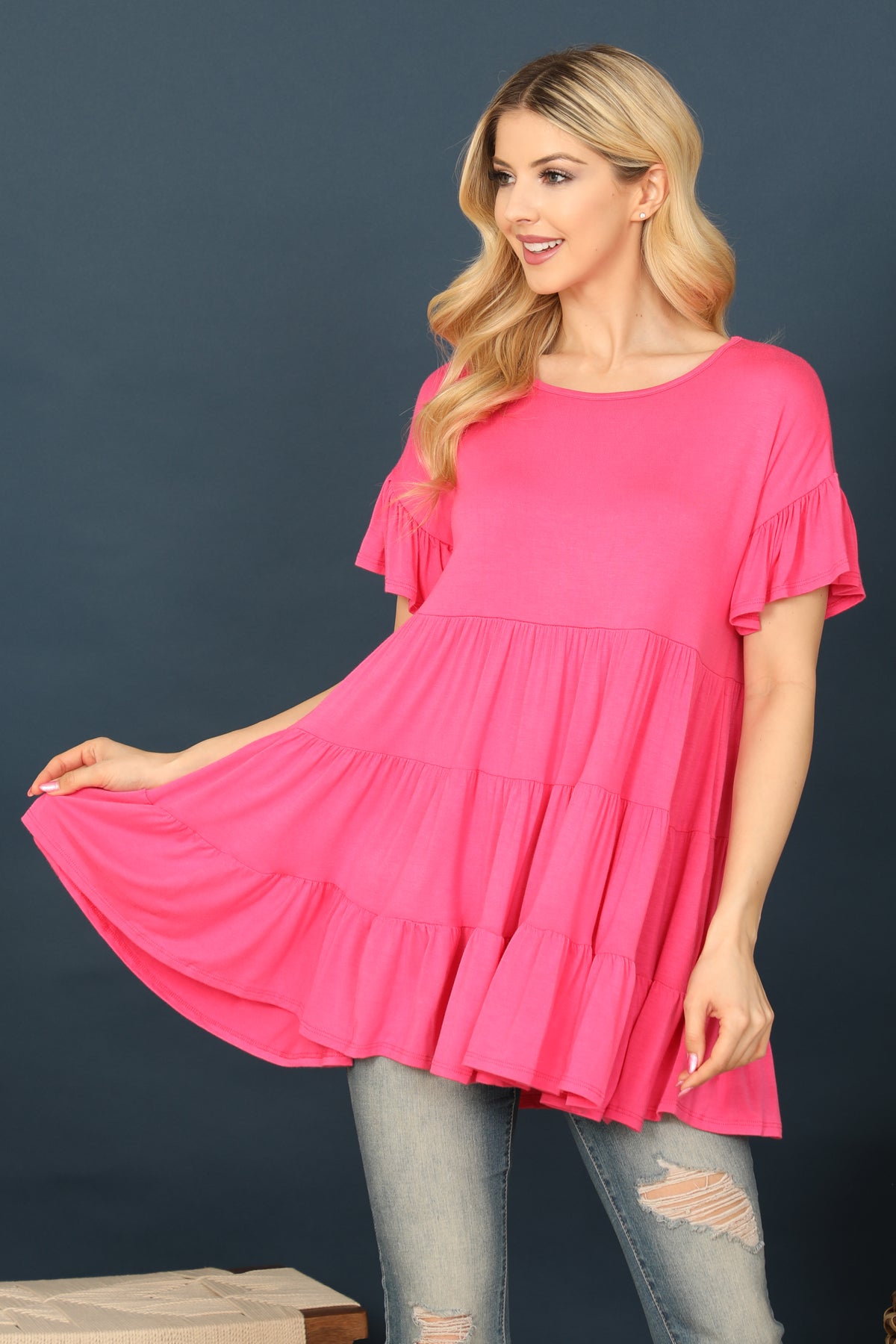 SHORT RUFFLE SLEEVE TIERED TUNIC TOP 2-2-2-2 (NOW $4.75 ONLY!)