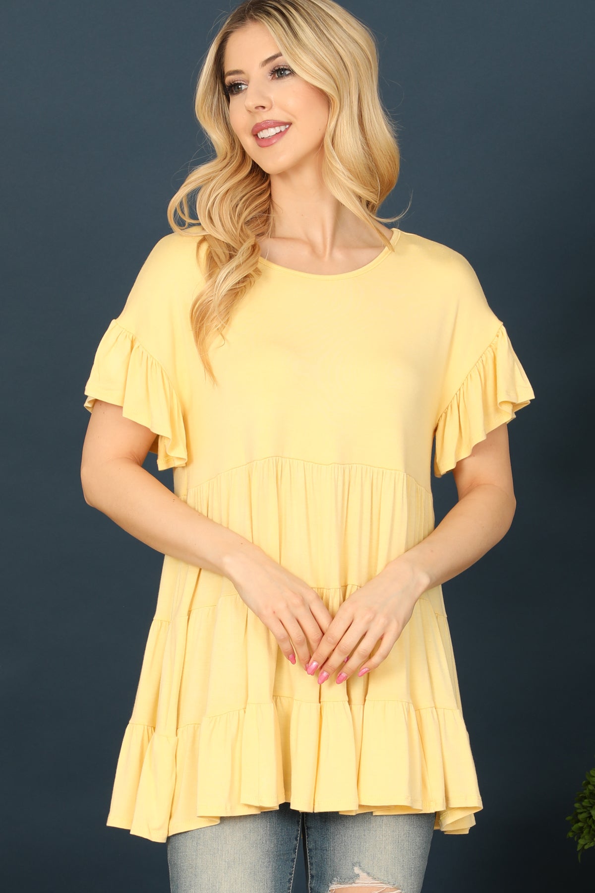 SHORT RUFFLE SLEEVE TIERED TUNIC TOP 2-2-2-2 (NOW $4.75 ONLY!)