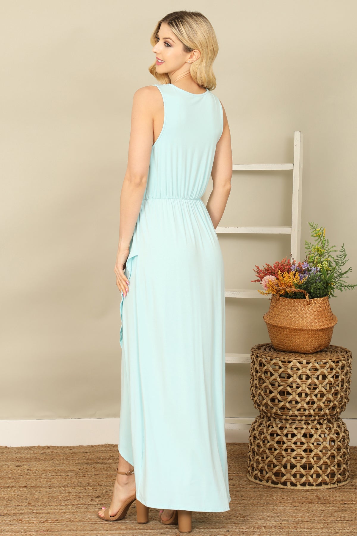 AQUA SLEEVELESS WRAP HEM SOLID MAXI DRESS 2-2-2-2