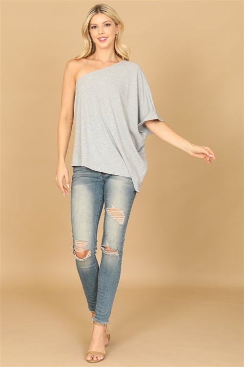 T4383-ONE SHOULDER HALF SLEEVE SOLID TOP 2-2-2-2