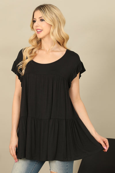 RUFFLE CAP SLEEVE TIERED SOLID TOP 2-2-2-2