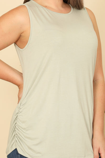 SAGE PLUS SIZE SLEEVELESS SIDE RUCHED SOLID TOP 2-2-2