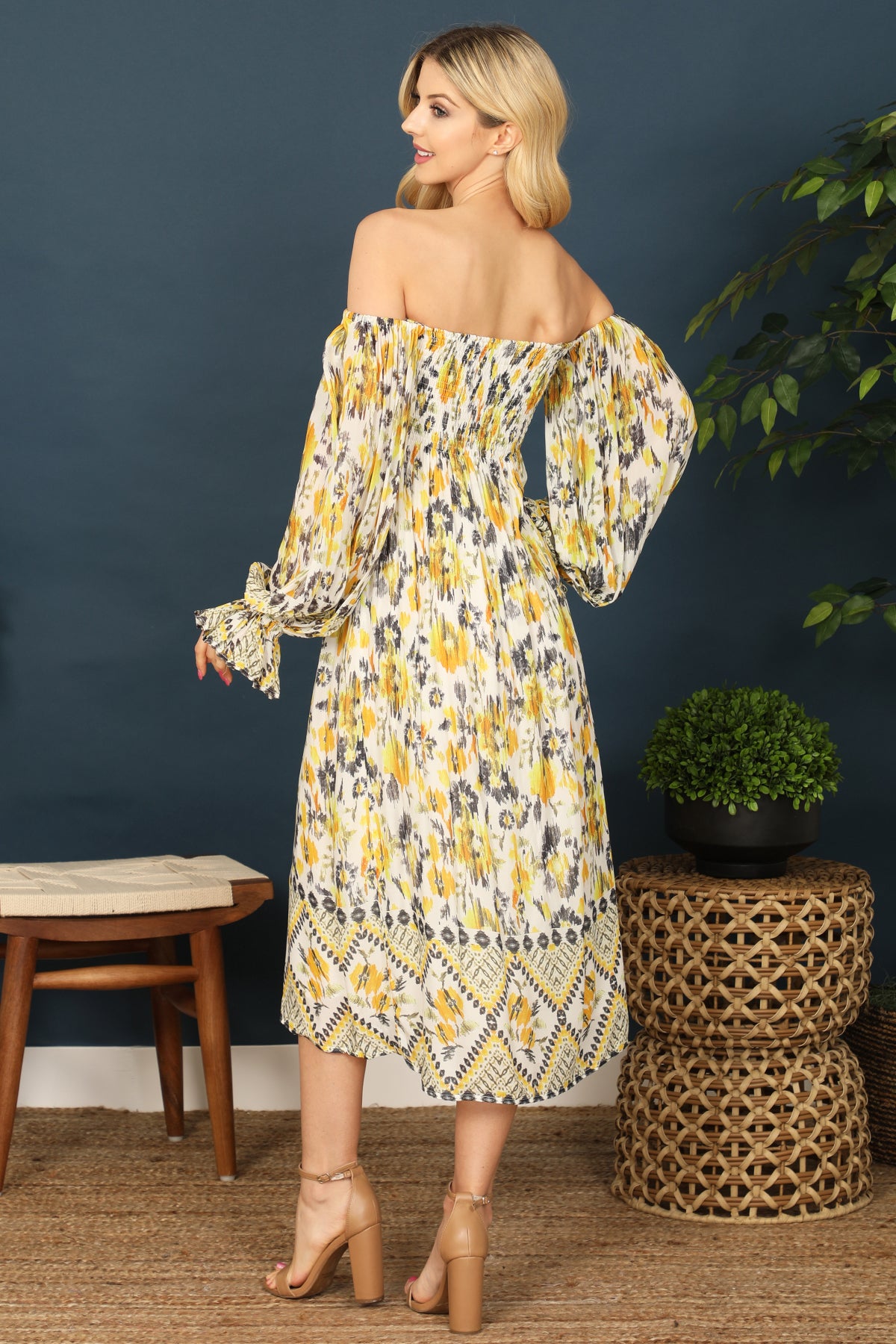 DANDELION BLACK OFF-SHOUDER PUFF SLEEVE MIDI DRESS 2-2-1 (NOW $5.75 ONLY!)