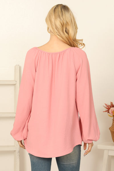 NOTCH NECK LONG PUFF SLEEVE SOLID TOP 2-2-2-2 (NOW $4.00 ONLY!)