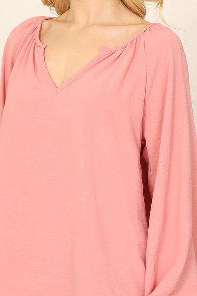 NOTCH NECK LONG PUFF SLEEVE SOLID TOP 2-2-2-2 (NOW $4.00 ONLY!)