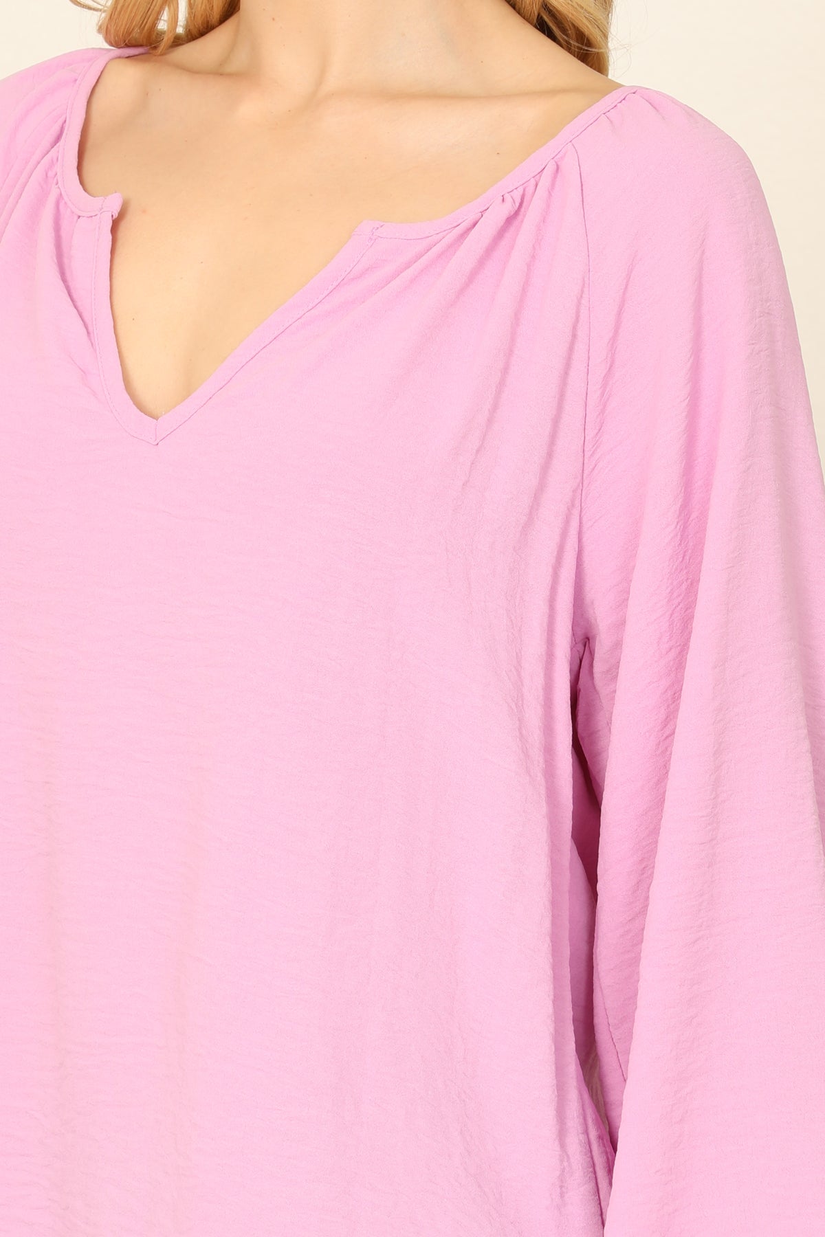 NOTCH NECK LONG PUFF SLEEVE SOLID TOP 2-2-2-2 (NOW $4.00 ONLY!)