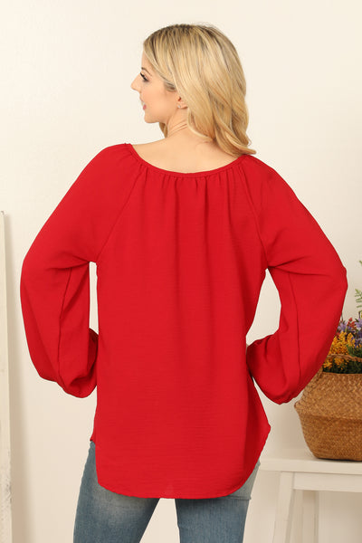 NOTCH NECK LONG PUFF SLEEVE SOLID TOP 2-2-2-2 (NOW $4.00 ONLY!)