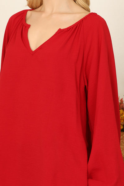 NOTCH NECK LONG PUFF SLEEVE SOLID TOP 2-2-2-2 (NOW $4.00 ONLY!)