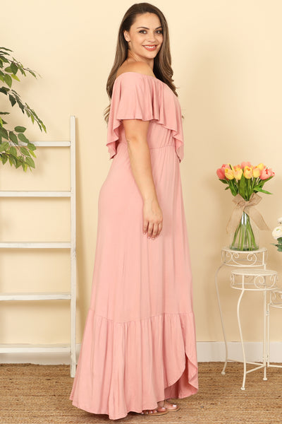 D. PINK PLUS SIZE OFF SHOULDER SOLID MAXI DRESS 2-2-2