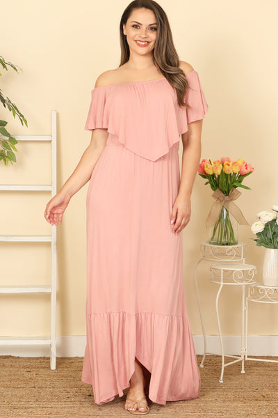 D. PINK PLUS SIZE OFF SHOULDER SOLID MAXI DRESS 2-2-2