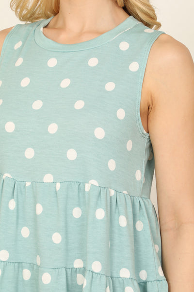 MINT POLKA DOTS SLEEVELESS RUFFLE TIERED TOP 2-2-2-2