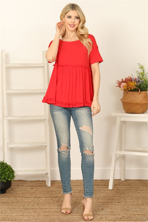 T4093-BOAT NECK SHORT SLEEVE MERROW DETAIL SOLID TOP 2-1-2-2
