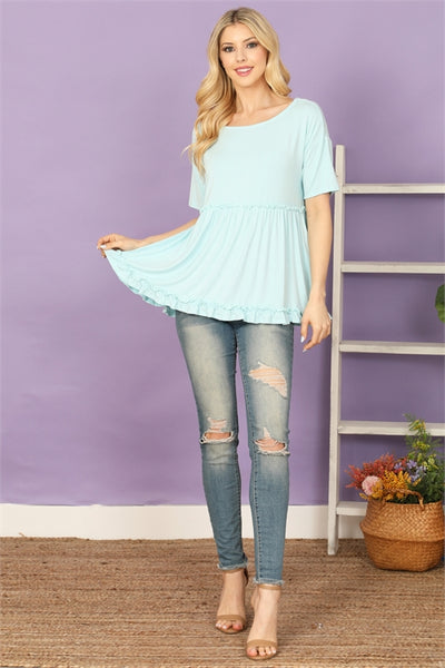 T4093-SHORT SLEEVE MERROW DETAIL SOLID TOP 2-2-2-2