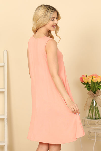 SLEEVELESS SIDE POCKET FLOWY HEM SOLID DRESS 1-1-1-1